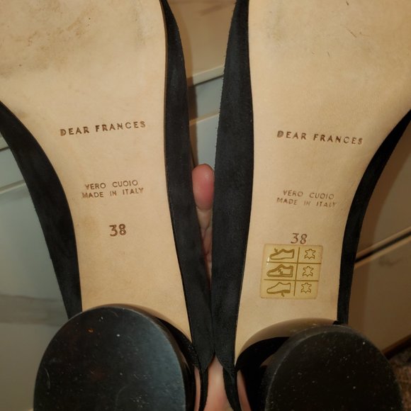 Dear Frances Ayr Mule Sandals Black Curved Tortoise Plexiglass Italian heels - Picture 9 of 9